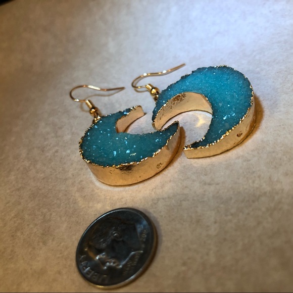 Pastel Druzy Resin Crescent Moon Earrings - Picture 8 of 8